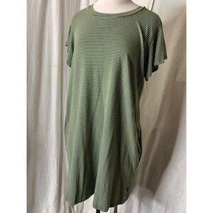 Terra & Sky Women's Striped Green OX (14W) T-Shirt Dress Mini Boho